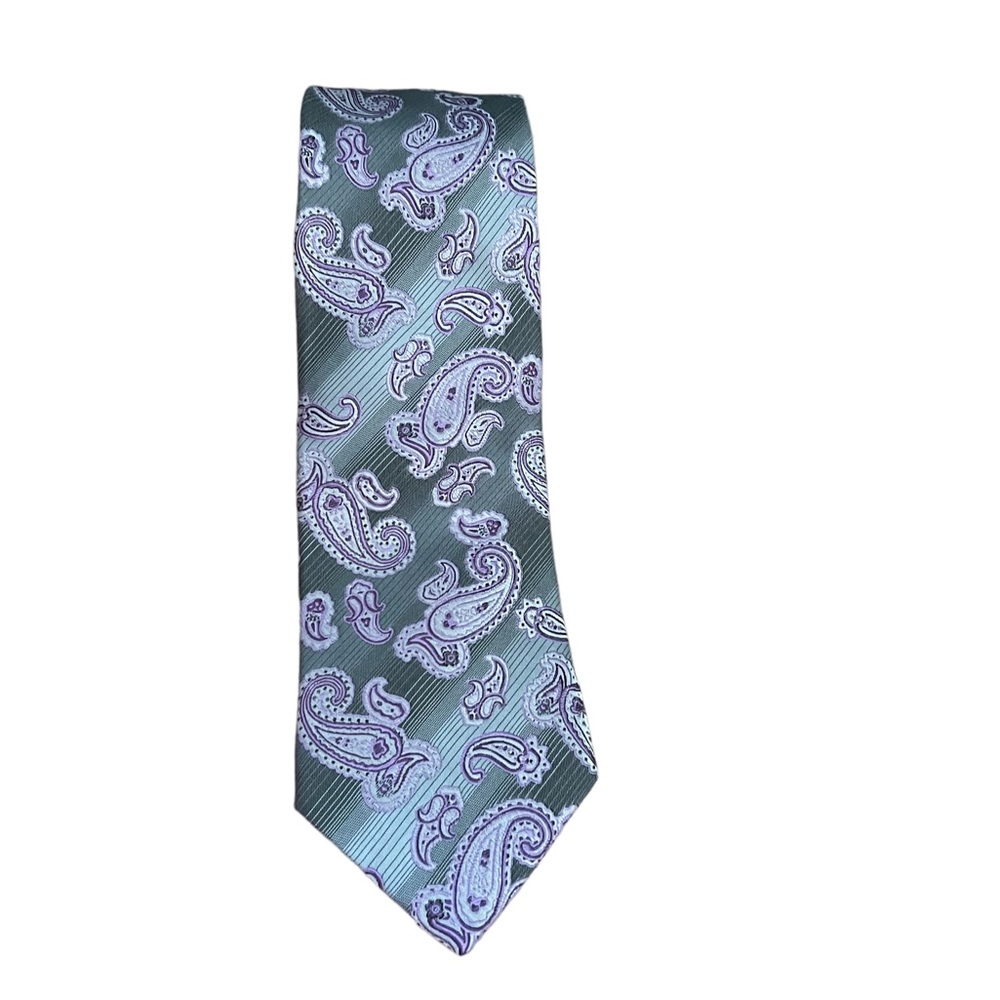 Bresciani 100% Silk Handmade Paisley Tie Silver & Purple